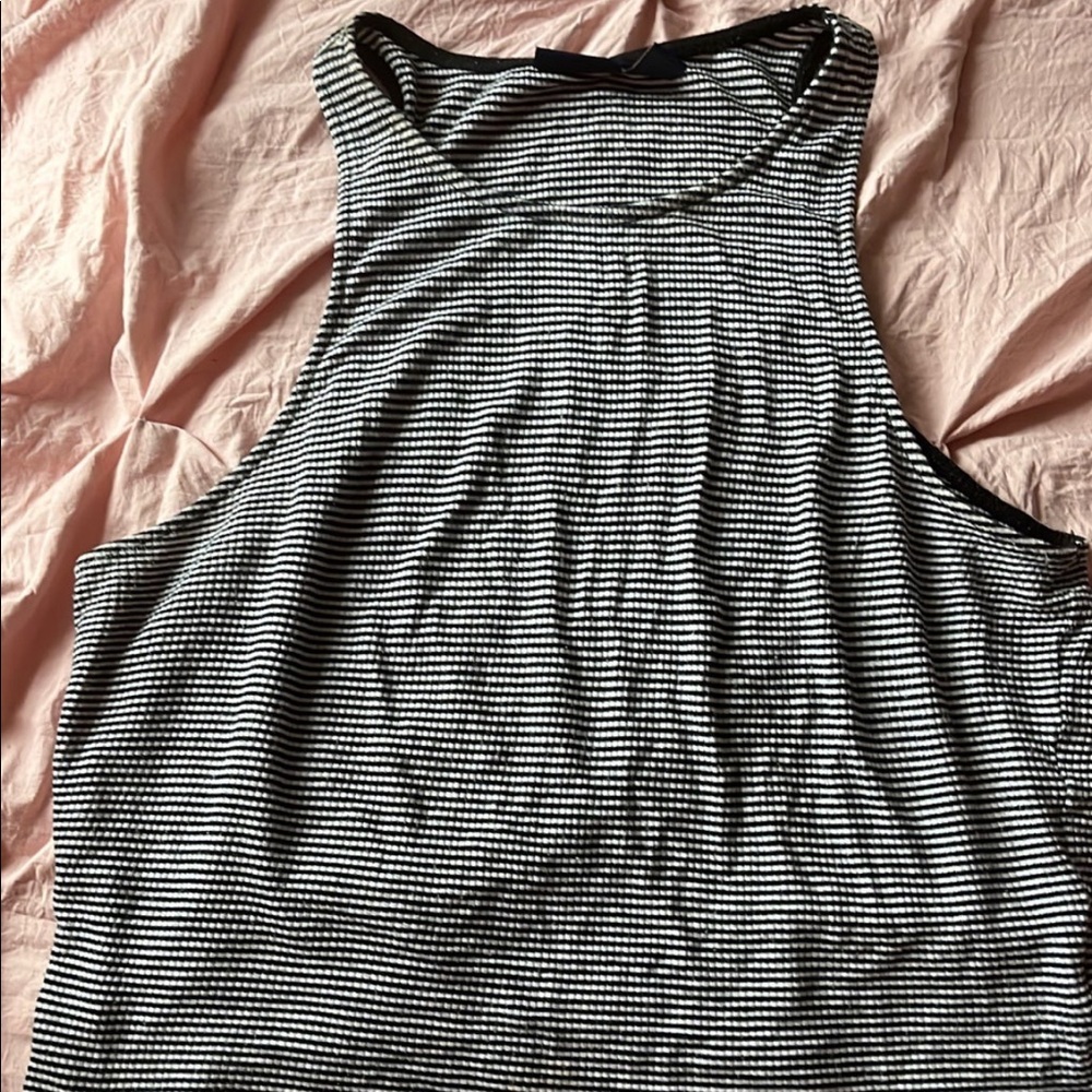 white and blacked striped crop halter top